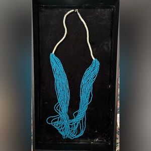 Elegant Silver and Turquoise Blue Beaded Necklace